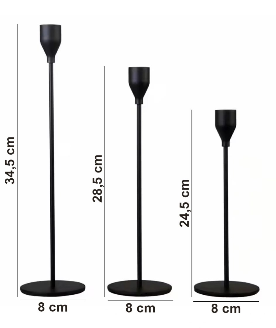 zestaw czarnych świeczników 3 wysokości